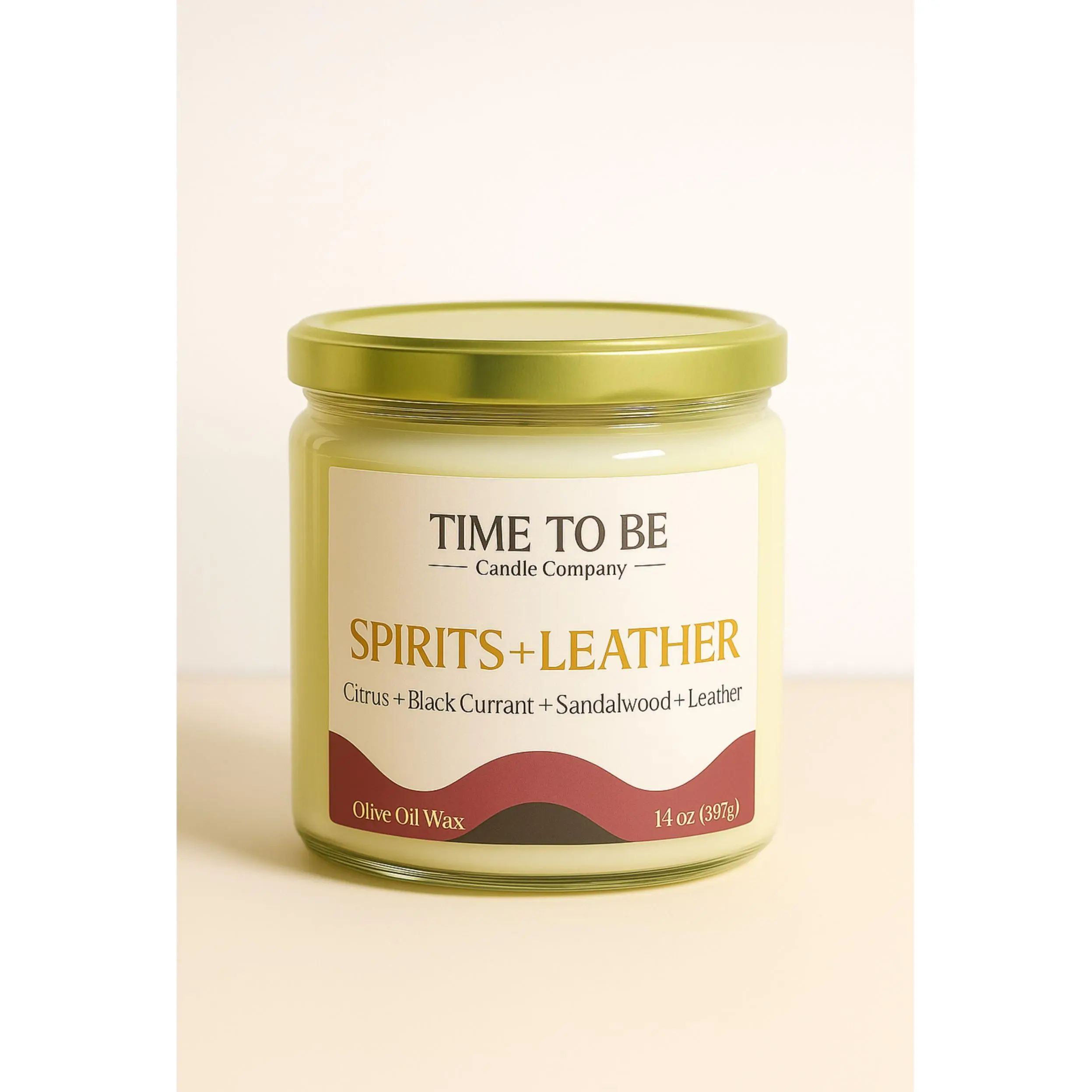 Time To Be Candle Company Spirits + Leather Candle - Citrus Black Currant Sandalwood & Leather Scent - Olive Oil Wax - Handcrafted in USA