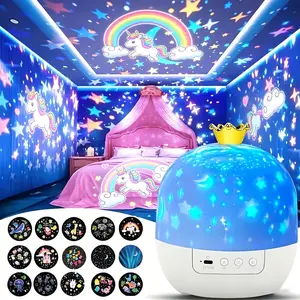Galaxy Projector Starry Sky LED Night Light 15 in 1 360°Rotate Crown Star Light Projection Rotating Star Bedroom Ceiling Atmosphere Night Lamp Stars Childrens Birthday Gift with Films Sheet Led Atmosphere Lights
