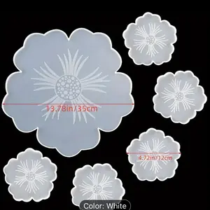 6pcs Epoxy Resin flower Cup Mat Silicone Mold Set 1 big flower mat and 5 Coasters