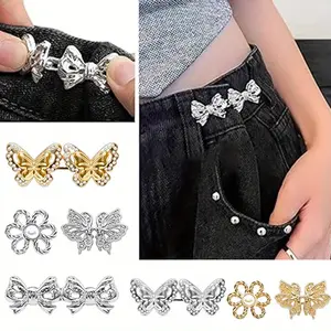 8Pcs Floral Jean Waist Tighteners-Instant Snap Button,No-Sew Metal Pant Adjuster,Removable Denim Pin Clasps,DIY Hand Tools Kits,Springtok