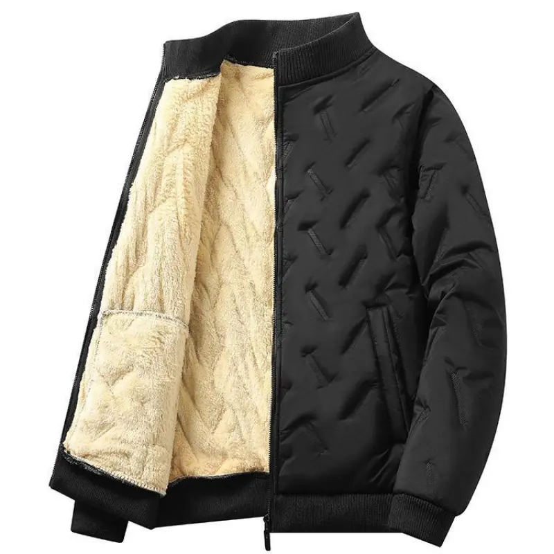 Men's Plain Fleece-Lined Hooded Jacket - Casual Longsleeves Sportswear with Full-Zip Closure, Warm Polyester Coat for Autumn & Winter