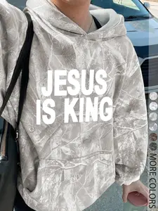 Unisex Jesus Is King Letter Print Hoodie, Casual Long Sleeve Loose Fit, Spring & Fall Breathable Comfort, Streetwear Fashion, Casual Streetwear Sweatshirt