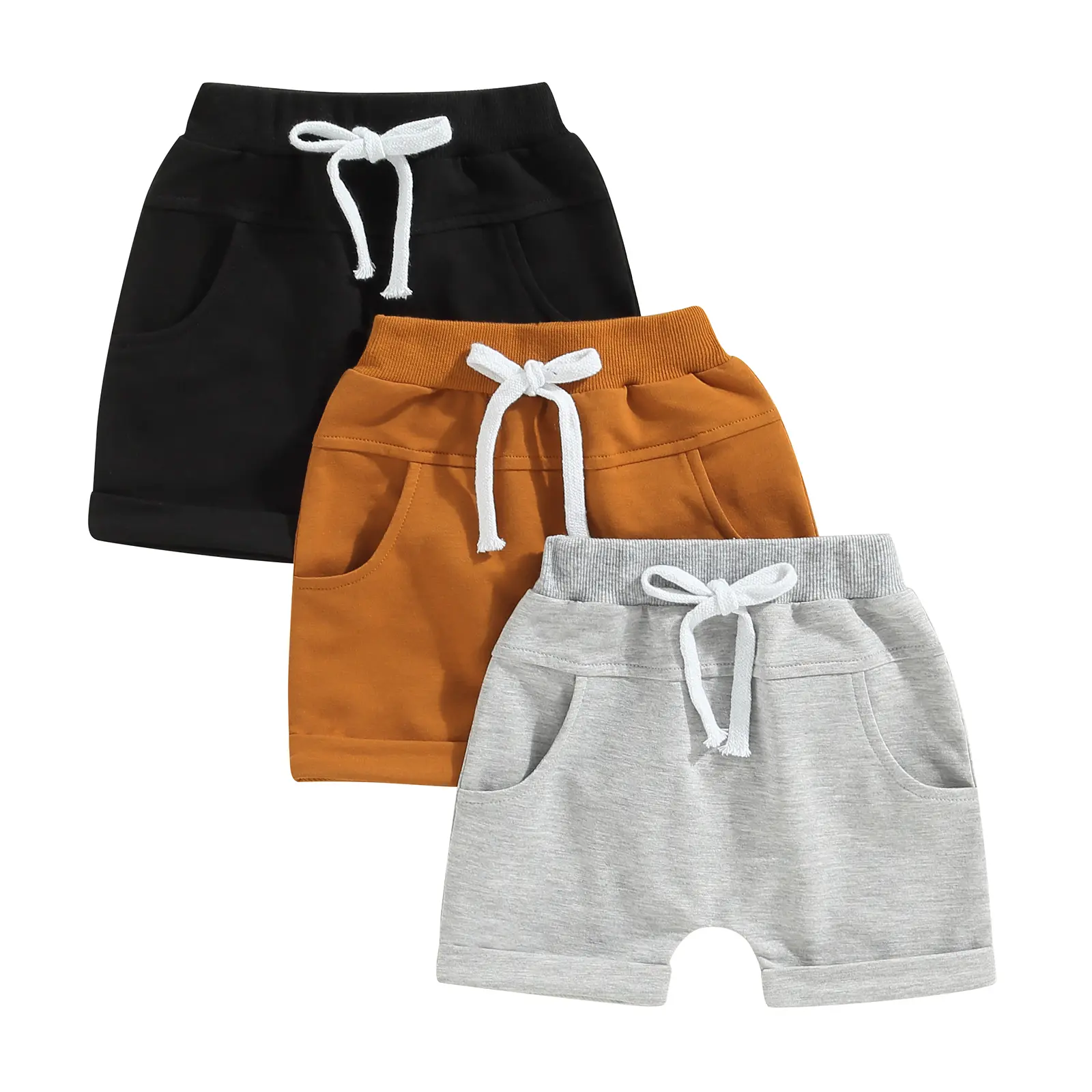 Toddler Boy Casual Shorts Solid Color 3-Pack Pull-on Jogger Shorts Classic Fit Elastic Waist Shorts Kids Multipacks Short Pants