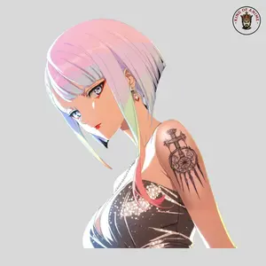 Lucy Waifu Vinyl Sticker, Cyberpunk Anime Tattoo Girl, Lucy Tattoo Sticker, Laptop and Phone Decor