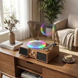 Myvision All-In-1 Belt-Driven Record Player - 3-Speed Portable Turntable with  Bluetooth speaker, FM Radio, High-Power Stereo RGB Speakers, Bluetooth, RCA Line Out, AUX In, Headphone Jacks, Supports 33-1/3,45,78 RPM & 7,10,12-Inch Records, Retro Gift Dura