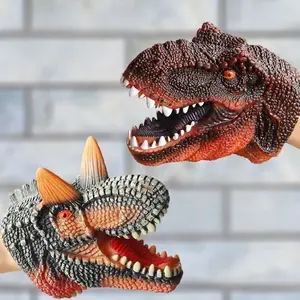 2pcs Dinosaur Hand Puppets Soft Rubber Dinosaur Models Realistic Animal Puppets Toy Party Role Play Storytelling Game Children Surprise Gift