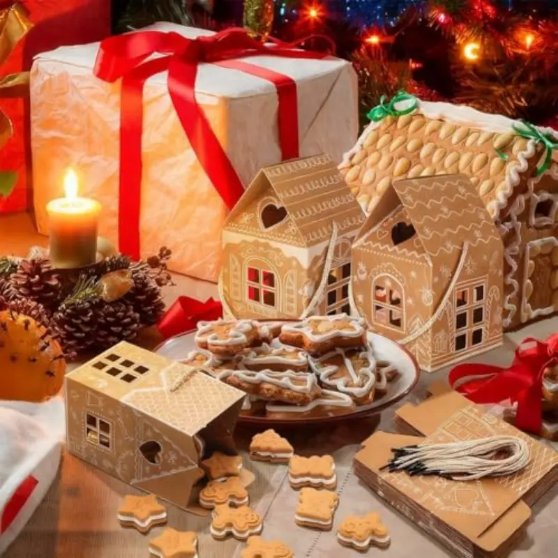 Christmas Candy Gingerbread House Gift Box, Mini Christmas Party Cookie Houses, Holiday Theme Storage Box, Decorations, Party Gifts, Candy Dish
