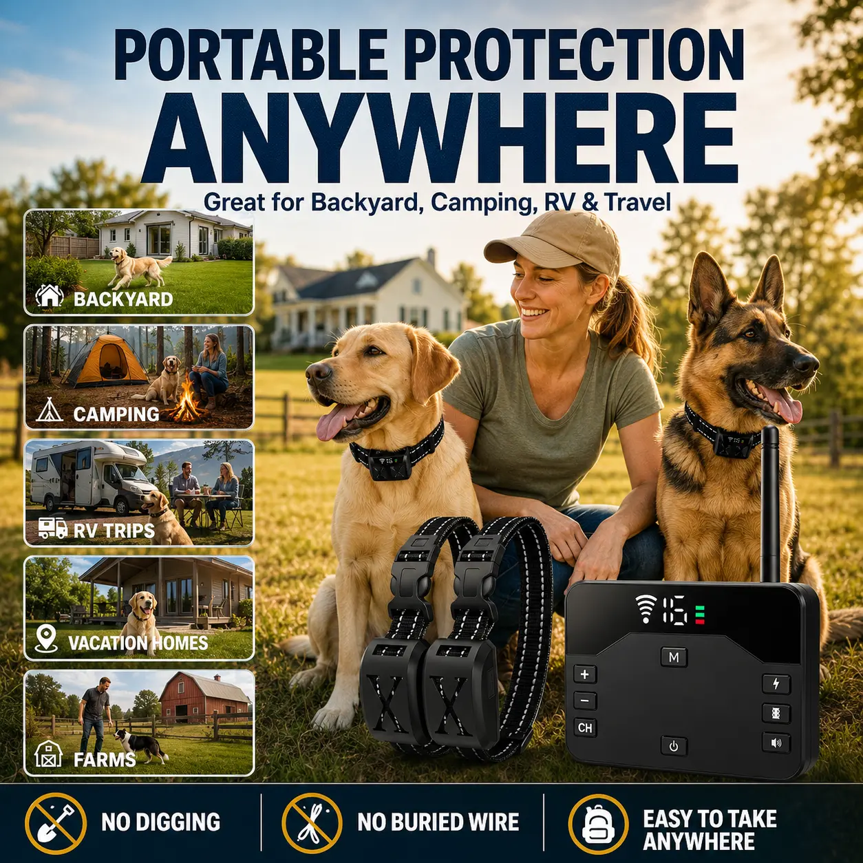 Wireless Electric Dog Fence & Remote Training Collar for 2 Dogs, 20-850FT No Wire Boundary System, 2 Rechargeable Waterproof Receiver Collars, Beep, Vibration & Static, Black，wireless dog fence，remote training collar，rechargeable，beep vibration static