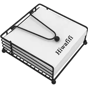 hiwafifi Napkin Holder for Table, Flat Napkin Dispenser with Weighted Arm, Square Cocktail Paper Holder of Elegant Rustic Iron for Kitchen Dining Room Decor Restaurant Farmhouse Hotel Party, Black