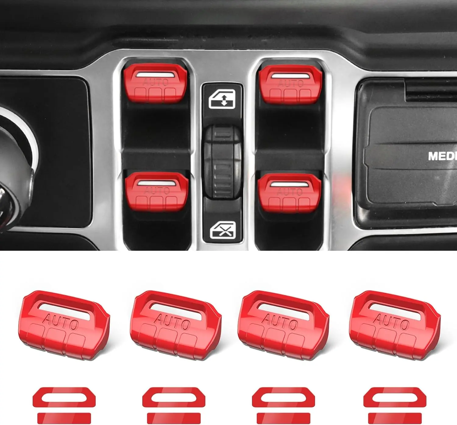 [BackToSchool]4PCS Upgraded Window Switch Button Cover Compatible with Jeep Wrangler JL JLU 2018-2025 and Gladiator JT 2020 2021 2022 2023 2024 2025 Wrangler 4xe Interior Accessories(Bright Red) Truck Vehicle