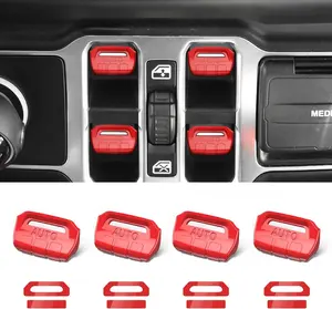 4PCS Upgraded Window Switch Button Cover Compatible with Jeep Wrangler JL JLU 2018-2025 and Gladiator JT 2020 2021 2022 2023 2024 2025 Wrangler 4xe Interior Accessories(Bright Red)