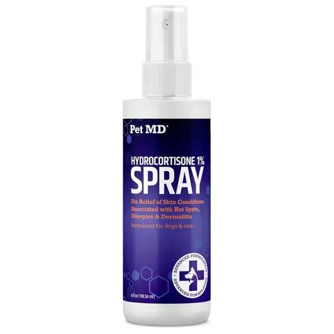 Pet MD Hydrocortisone Spray for Dogs, Cats, Horses - Itch Relief Spray & Hot Spot Treatment for Dogs, Irritated Dry Itchy Skin, Allergies, and Dermatitis - Reduces Topical Inflammation - 4 oz