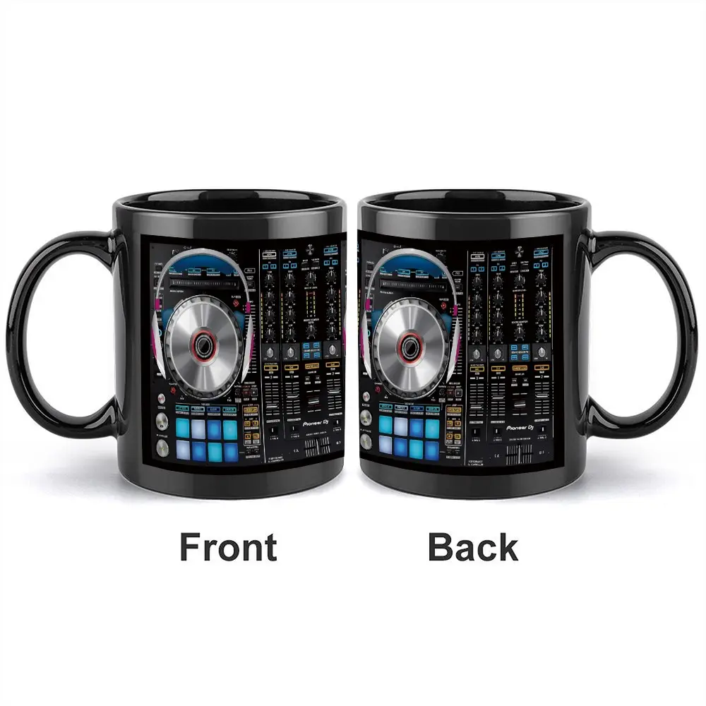 1pc 11oz Black ceramic mug with DJ turntable print pattern Suitable for music lovers as a coffee cup Suitable as Christmas gift, Valentine's Day gift Drinkware Ceramic Cups, Ceramic Printed Drinkware