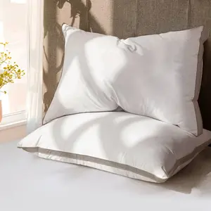 Goose Feather Down Pillows Queen Size Set of 2, 600TC 100% Cotton Cover Hotel Collection Bed Pillows
