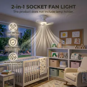 2pcs Mini Socket Fan Lights, Portable Small Three-Blade Small Pendant Fan Light, Two-In-One LED Pendant Fan Light, Bulb Screw in Ceiling Fan with Lights, Ideal for Bedroom Living Room Kitchen Garage, Light Fixtures, Indoor Lighting