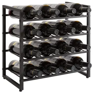 Wine Rack Countertop, Wine Rack Freestanding Storage 16 Bottle Capacity, for Home Kitchen, Pantry, Wine Cellar, Bar, 4 Tiers 16 Bottle Wine Racks, Black UTMJ903H