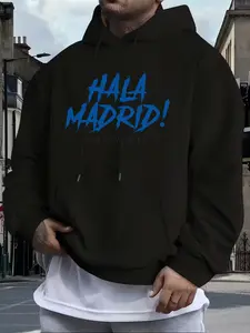 Men's Hala Madrid! Oversized Hoodie, Casual Loose Fit, Soft Comfortable Fabric, Ideal for Daily Wear and Sports, Trendy Printed Design