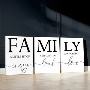 3pcs Family Love Wooden Wall Art, Joyful Life Poster, Creative Design Print, Art Prints, Home Decor, Modern Wall Paintings, Minimalist Design, Cozy Canvas Posters Wall Arts, Decor for Living Room, Bedroom, Housewarming Gift, With Frame