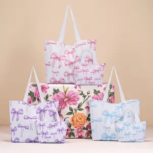 Large Capacity Blue Handbag Organizer Tote Bag, Elegant Bow Design Commuter Shoulder Bag for Women, Compact Portable Handbag, Slouchy Tote, Casual Tote Bag