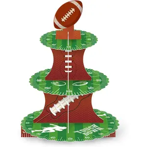Football Cupcake Stand Decorations, 3 Tier Sports Football Cupcake Stand DIY Cake Stand Holder Tower Cardboard Dessert Serving Cookie Tray Holder for Sports Football Theme Birthday Party Decorations