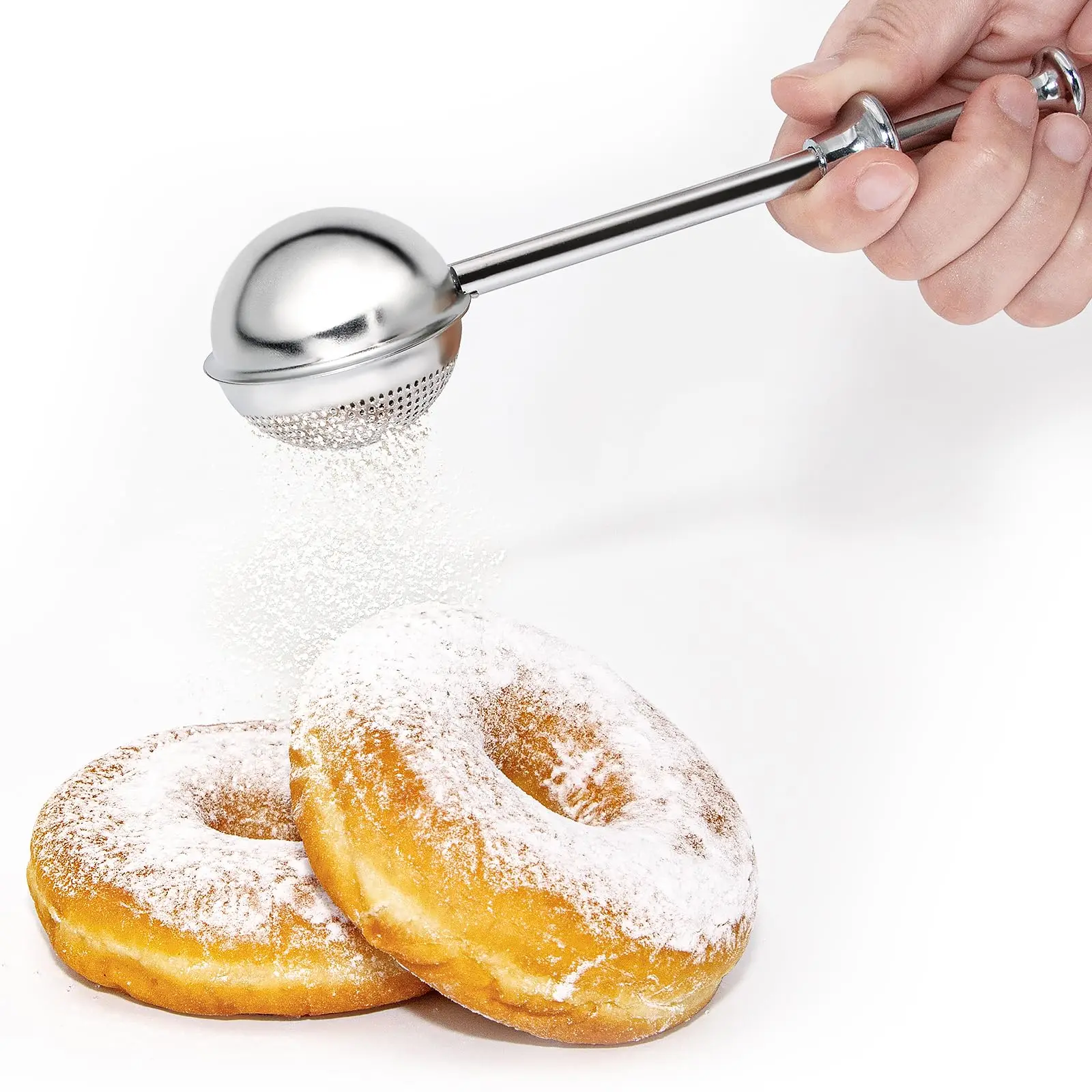 304 Stainless Steel Baking Flour Duster, 1-Handed Operation Dual-Function Baking Supplies, Durable Effortless Precision Sifter, Gift-Packaged Kitchen Bakeware Utensil