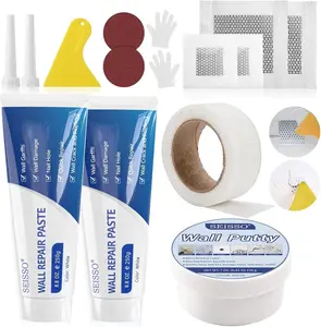 SEISSO Drywall Repair Kit, White- Wall Mending Agent 250 g* 2, Wall Repair Paste Plaster, 1 Pack Wall Putty, Repair Tape and Wall Repair Patch with 2inch 4inch, Quick Fill Crack and Nail Hole White Wall Spackle Repair Kit