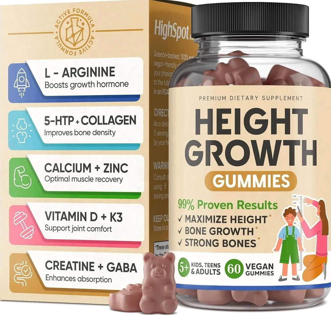 Height Growth Increase Vitamin Gummies, Calcium 100mg, Magnesium Glycinate 30mg, Zinc, Ashwagandha, Vitamin K2 D3 25mg Grow Tall Maximizer Supplement, Multivitamin for Kids, Teens Boy & Girl, Adults