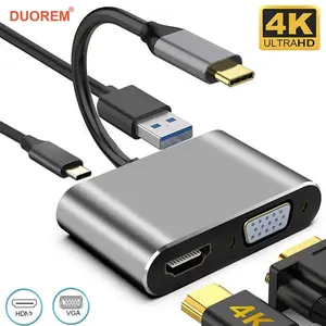 4 in 1 USB-C HUB Adapter, Supports 4K HD TV, USB C Hdmi, Vga Switcher, PD Charging, USB3.0, Compatible with Nintendo Switch, Samsung Laptops,