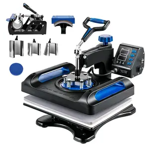 【Summervibes】VEVOR Heat Press Machine 12 x 15 Inch 8 in 1 Heat Press Sublimation Machine 360° Rotation Swing Away 8 in 1 Shirt Printing Machine Dual-Tube Heating for DIY T-Shirts Cap & Mugs Blue