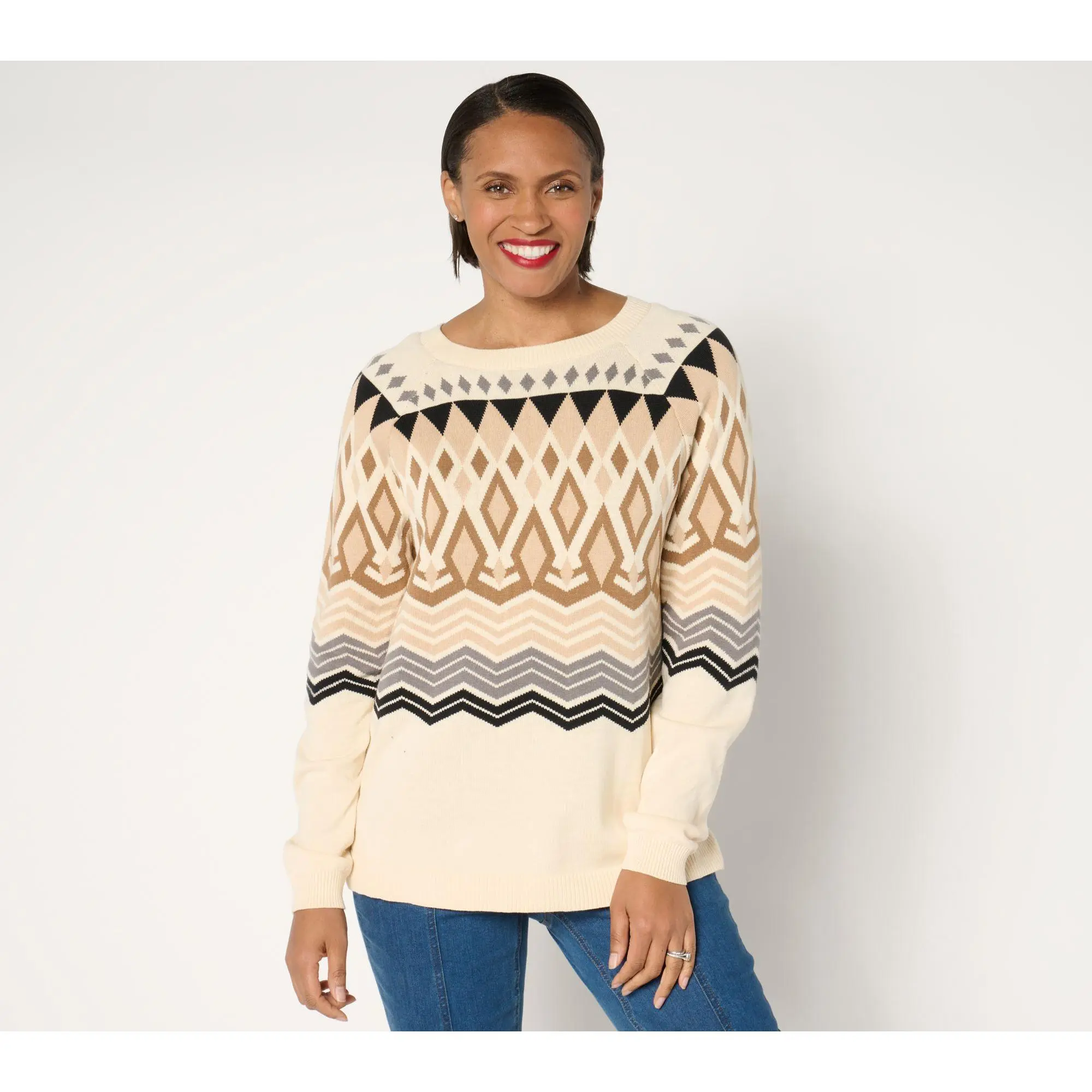Denim & Co. Nordic Jacquard Crew Neck Sweater
