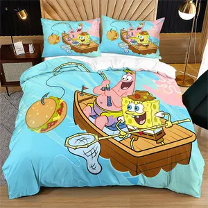Spongebob Pattern,Soft Bedding Set,Includes 1 Duvet Cover And 1 Or 2 Pillowcases,Does Not Include Cotton Filling,Suitable As An Everyday,Birthday,Or Holiday Gift