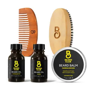 Beard Trimming Kit with Sandalwood Balm, Cedar Oil, Sandalwood Oil, Wood Brush and Wood Comb