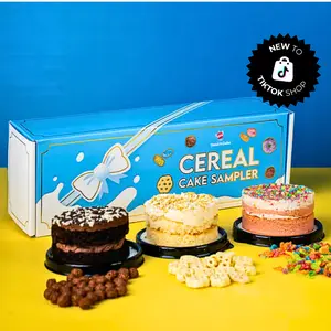 Cereal Cake Sampler Trio By Send A Cake - A delicious gift trio of nostalgic cereal inspired cakes including Cocoa Pops, Fruity Crunch, and Honey Clusters! - A sweet gift for birthdays, anniversaries, or just because! Or try this gift set for yourself!