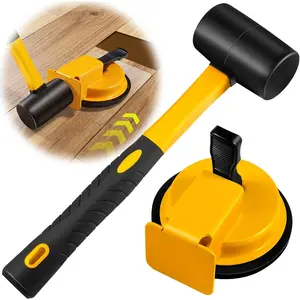 Floor Gap Fixer Tool with Rubber Mallet & Strong Suction Cup, Heavy Duty Iron Body, 5 Sticky Pads for Laminate Vinyl Wood Tile Flooring Installation Repair Tool,Yellow
