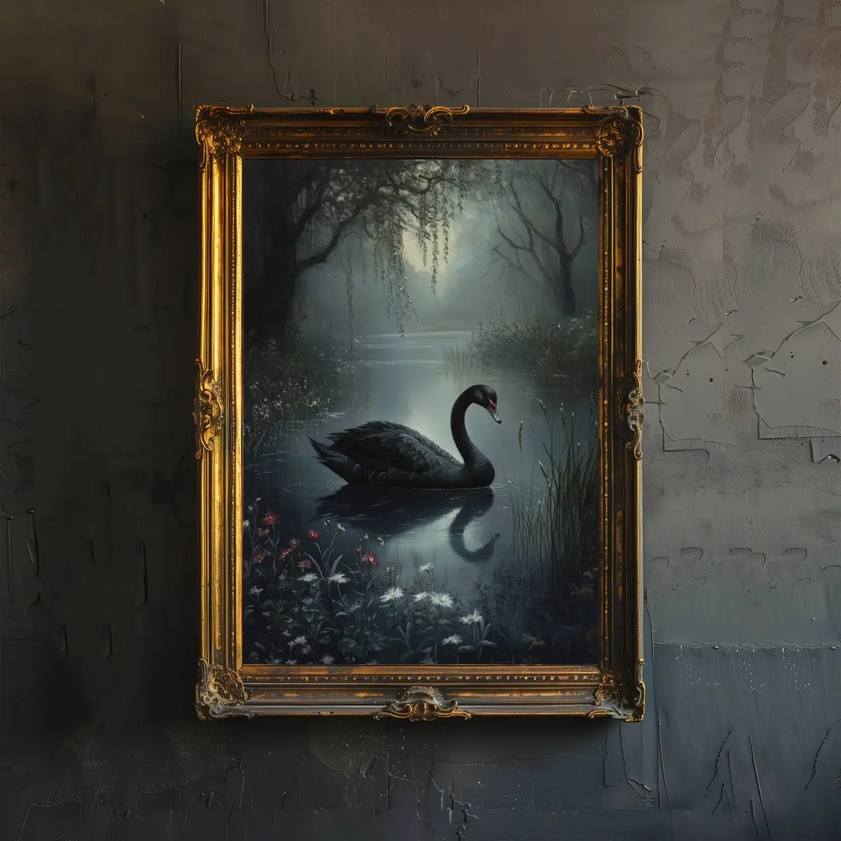 Black Swan Art Print – Dark Academia Gothic Decor, Antique Bird Poster, Victorian Era Rustic Vintage Wall Art, Unframed
