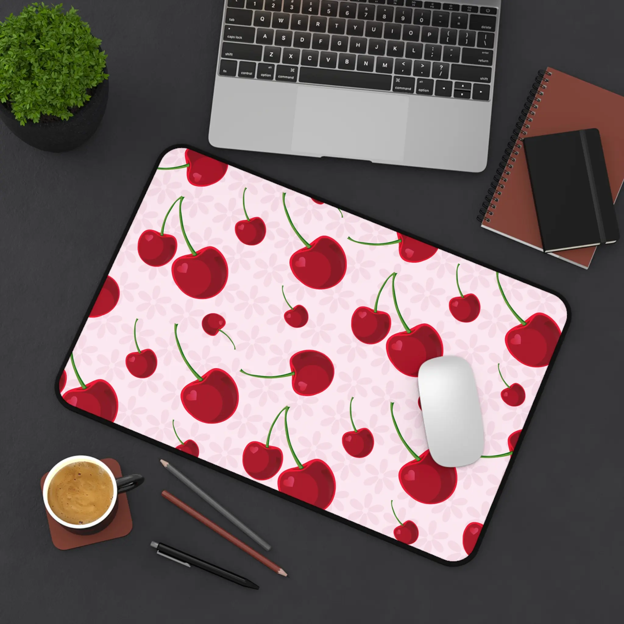 Red Cherries Desk Mat, Feminine Desk Accessory, Office Decor Gift, Study Space, Birthday Present, Home Office Essentials
