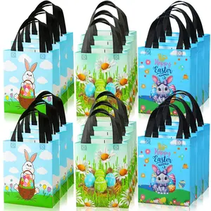 Easter Themed Gift Bag, 18pcs/set Cute Rabbit & Egg Pattern Gift Bag with Handle, Gift Wrapping Supplies for Party, Birthday, Holiday