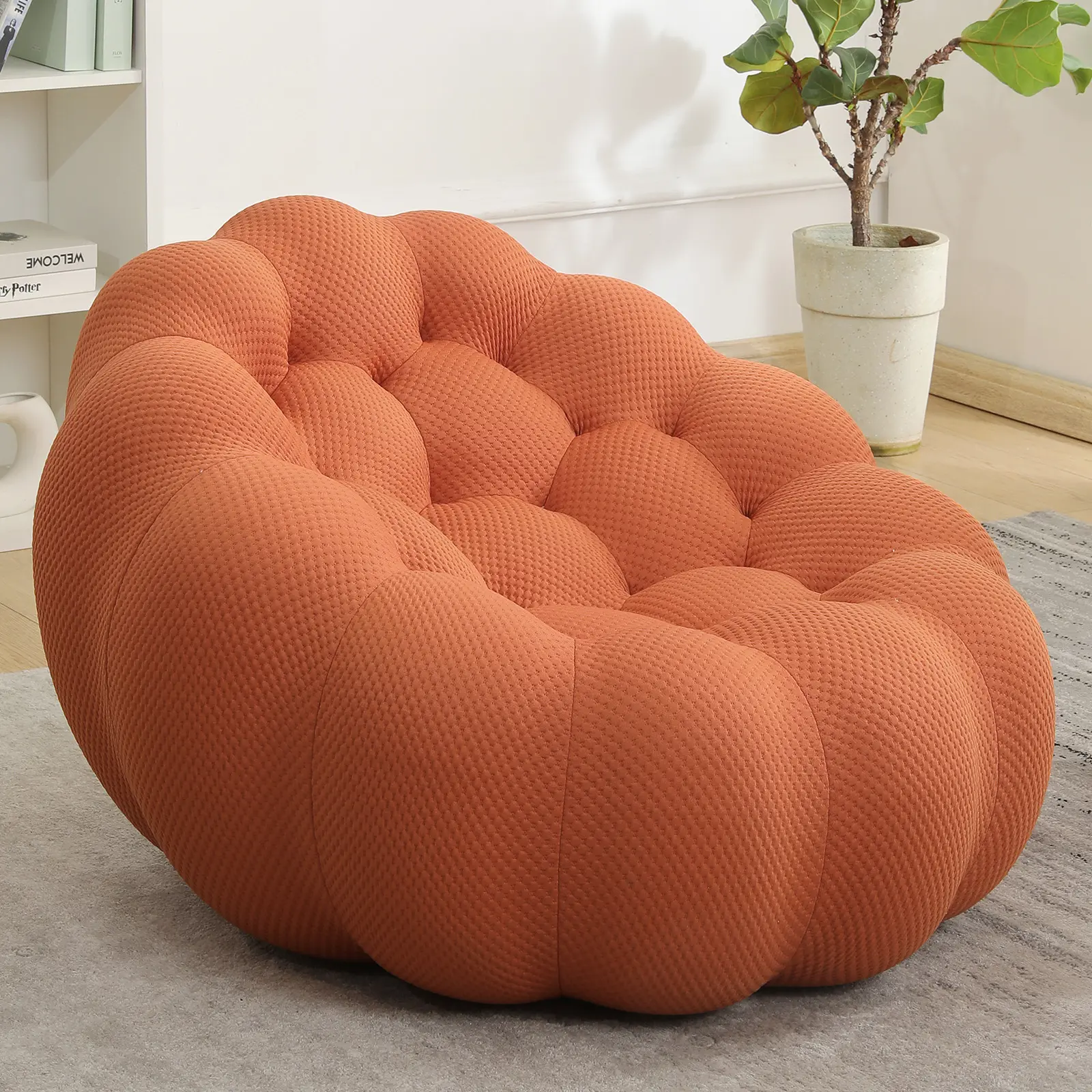 YunKiTech Oversized Round Barrel Bean Bag Sofa - High-Rebound Memory Foam Sponge, 1-Person No-Assembly Soft Indoor Reading Lazy Couch, Beanbag Lounger