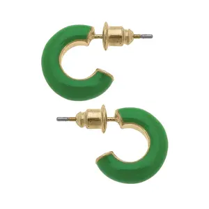 Kelley Coated Enamel Hoop Earrings in Neon Green
