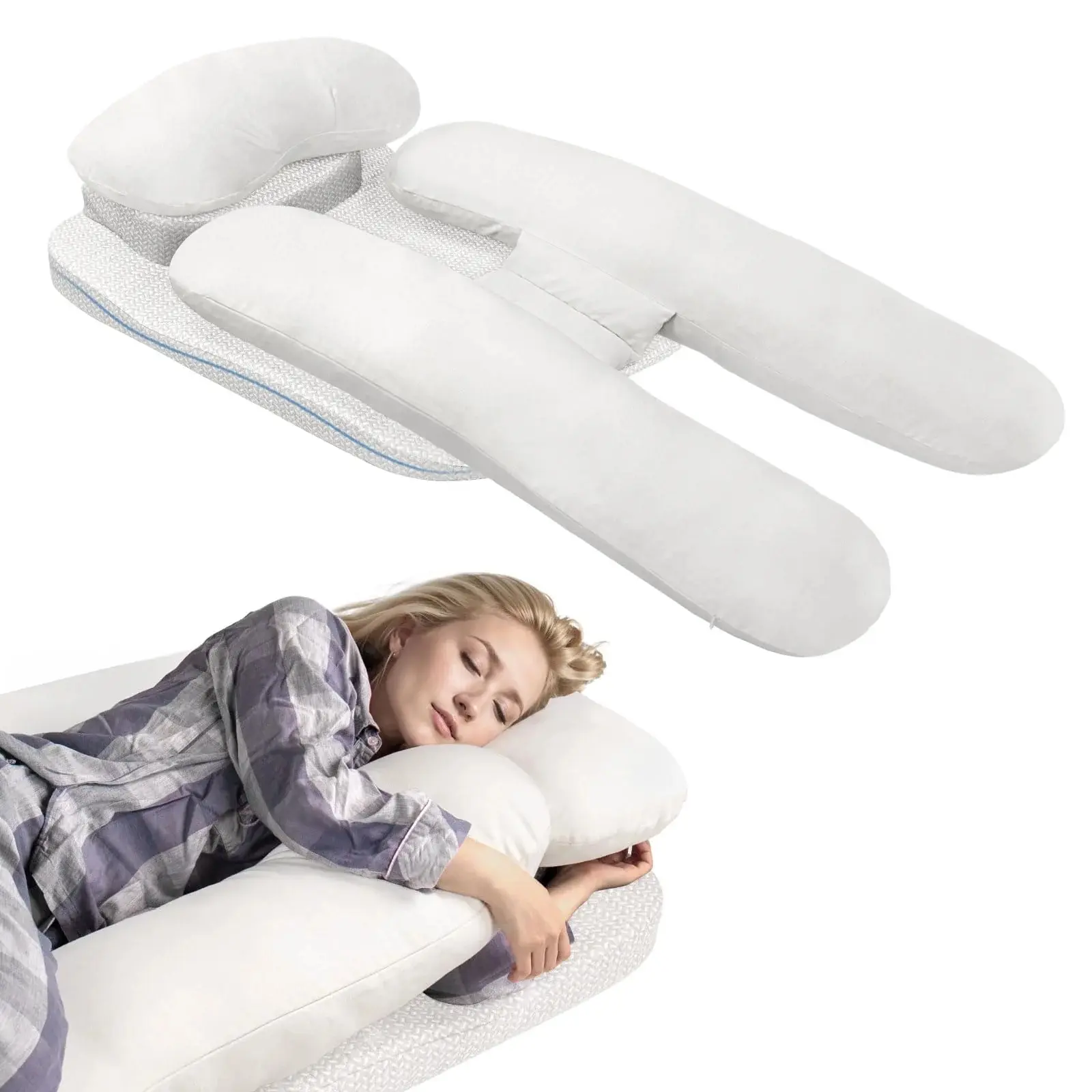 Side Sleeper Pillow with Arm Cutout, Orthopedic H-Shaped Body Pillow with Foam Wedge, Pressure Relief Pillow for Shoulder & Abdomen Pain