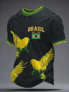 Teen Brazilian Toucan Print Soccer Shirt, Soccer Jersey, Casual Fitted Long Sleeve T-Shirt, Trendy Sports Top, Sportswear Top, Athletic Top, Brazil Theme Streetwear for Teens