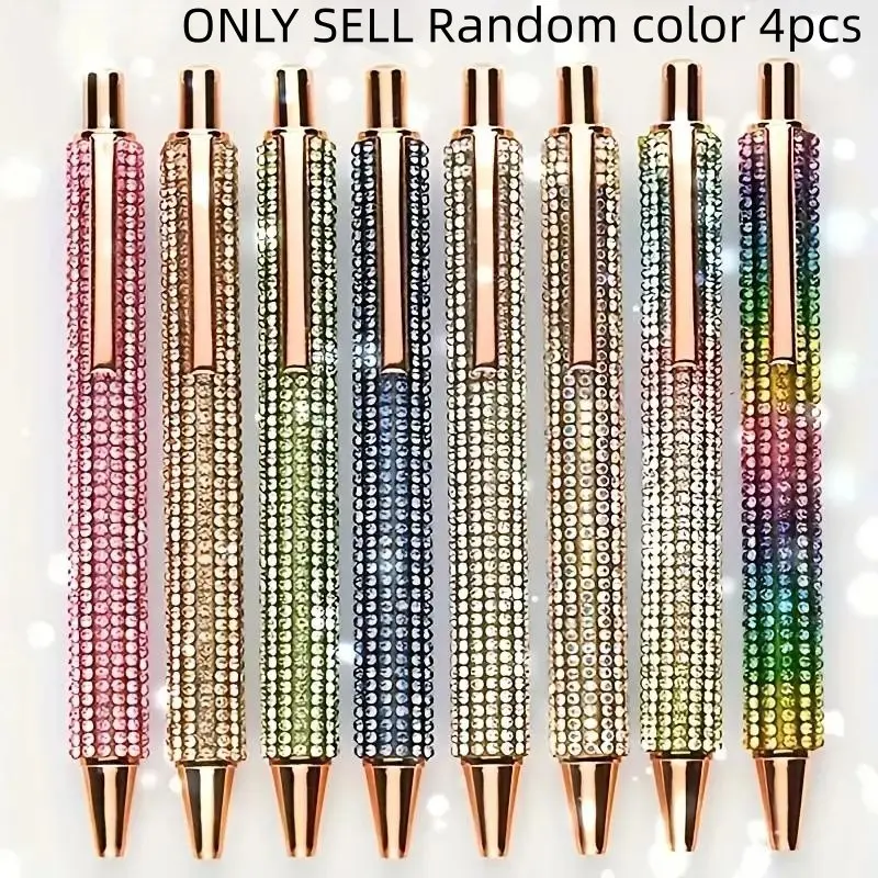 4pcs Shiny Crystal Stone Flash Rhinestone Ballpoint Pen, Shimmering Pen, Dazzling Pen, Glitter Ballpoint Pen, Unique Pens, Perfect Choice for School and Office, Ideal Gift, Ballpoint Pen Gifts, Random Multi-Color Click Pen