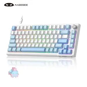Magegee Sky81 Creamy Typing Keyboard, Mechanical Gaming Keyboard, Lighted Mechanical Keyboard, 75% Gasket Mount, Bear Switches, RGB Hot-Swappable, 5-Layer Dampening, Control Knob, Win/MAC, RGB Lighting Keyboard