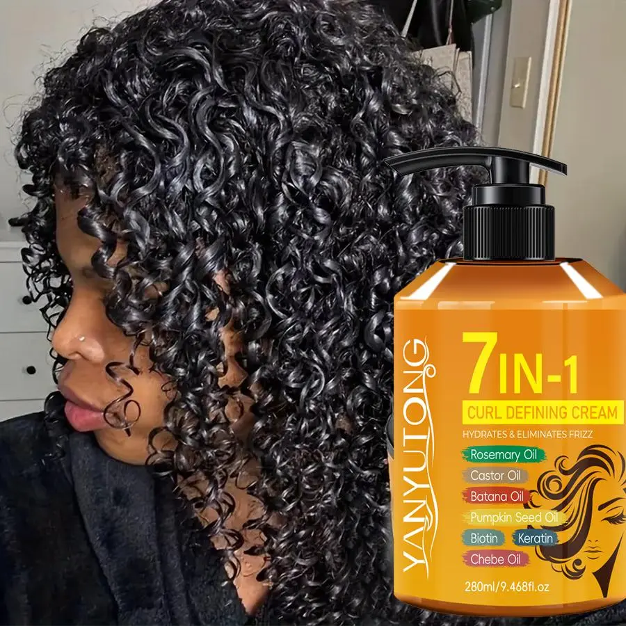280 ml Styling Curling Cream, 7-in-1 Hair Styling Cream, Defining Styling Cream Haircare, Frizz Free Styling, containing Moroccan nut oil, castor oil and rosemary oil, increases hair volume, gloss and health, suitable for wavy and curly hair