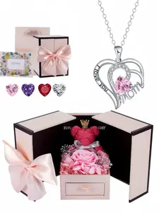 Blazing Heart Mother's Grace · Dual Soft Vows Premium MOM heart-shaped gem necklace.Paired with a preserved rose & teddy bear jewelry gift box.Perfect mysterious gift for birthdays, Valentine's Day, Mother's Day and Christmas. Zircon Necklace
