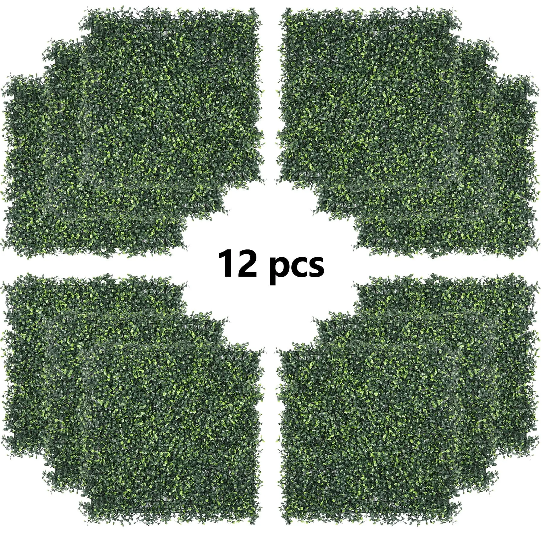 Segawe 12-Piece 19x19in Square Weatherproof PE-PP Mesh Artificial Boxwood Panel Hedges Set Pack, Outdoor Garden Accessories with Interlock Connectors for Fencing, Green Wall Decor