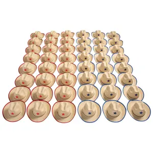 24" Bulk 48 Pc. Adults Cowboy Hats with Blue or Red Star & Trim