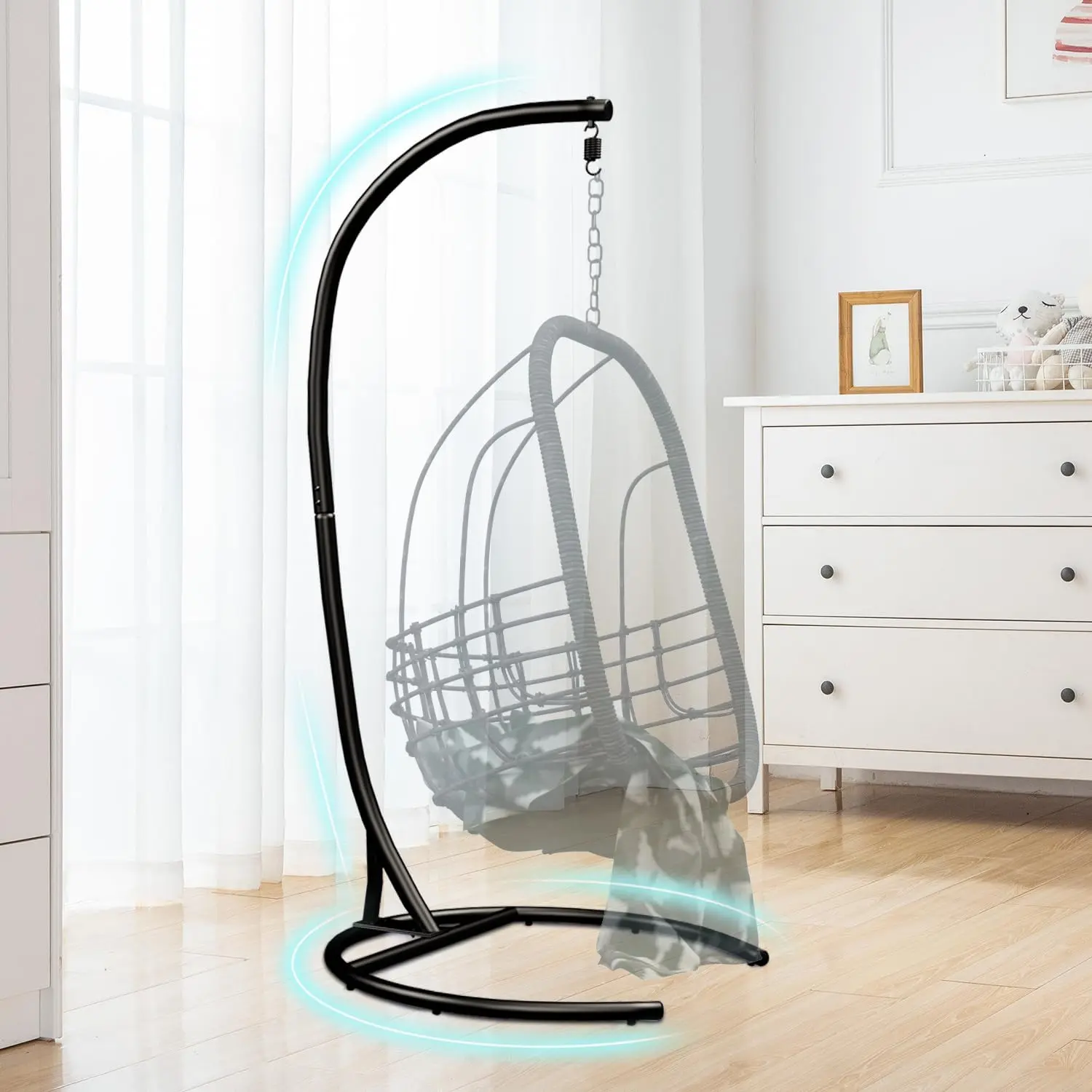Heavy Duty C-Frame Hammock Stand Only, 300lbs Max Weight Capacity, 360-Degree Rotation, Black Finish for Egg Chair Outdoor Patio Swing - Swing for Patio, Versatile Use Indoor Porch