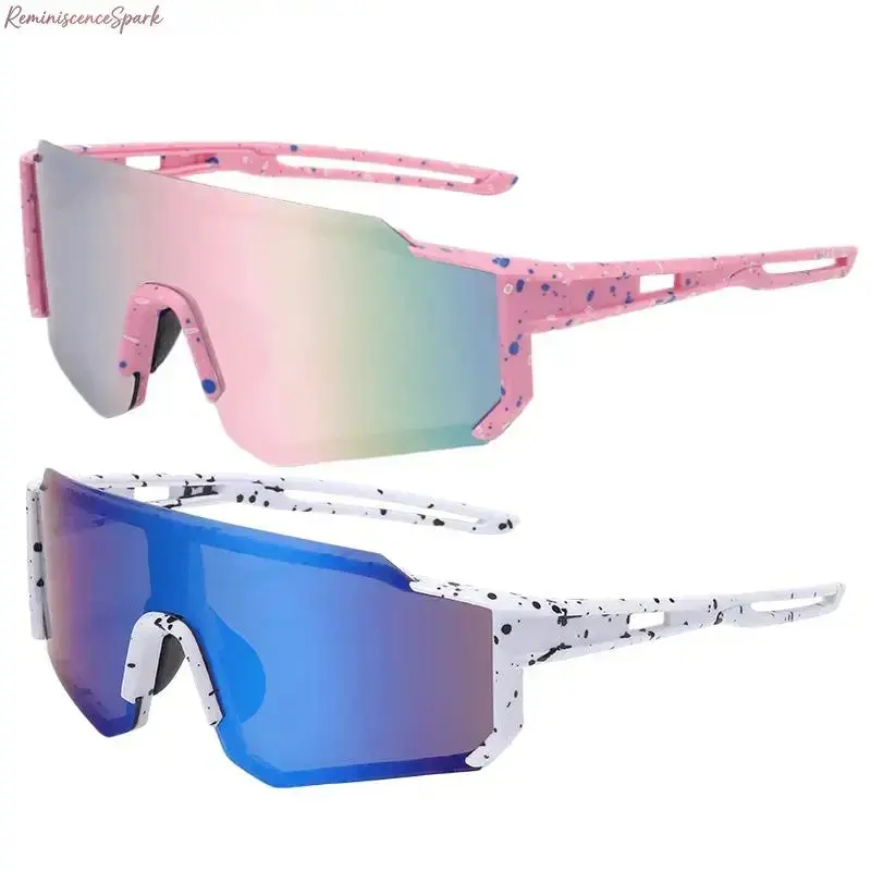 2 Pack Y2K Oversized Mirrored Sunglasses, Stylish paint splatter design lightweight sports eyewear for men and women, perfect for cycling, running, outdoor workouts and everyday street looks