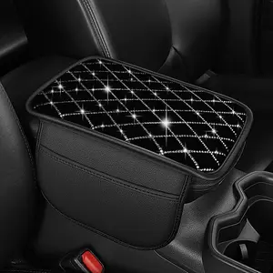 Universal Car Center Console Cover Waterproof Armrest Cover with Diamond Design & 2 Storage Pockets Scratch Resistant Wear Resistant Non-Slip Soft Auto Arm Rest Pad Protector for Most Cars SUV Truck (Black), Accessories For Car, Car Accessories Interior